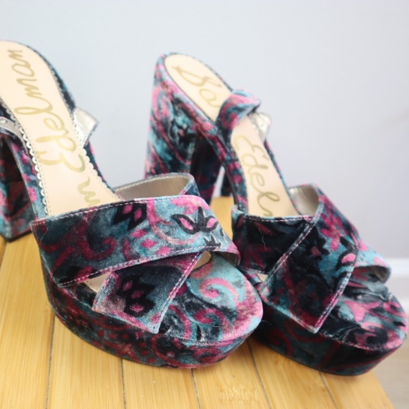 Sam Edelman Velvet Platform Heels – Floral Print – Women’s Size 8.5 - Picture 3 of 5